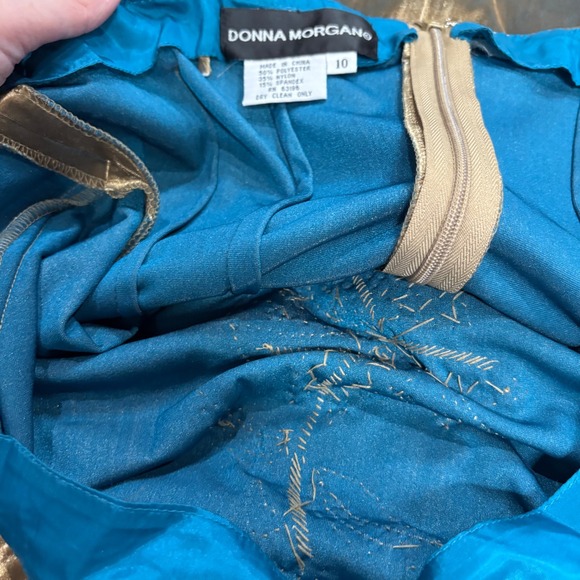 Vintage Y2K Donna Morgan Olive Green Velvet‎ Beaded Slip Dress - Picture 5 of 12